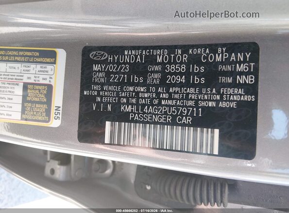 KMHLL4AG2PU579711 2023 HYUNDAI ELANTRA Серый Вид подкапотного пространства