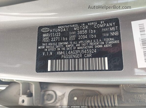 KMHLL4AG3PU545924 2023 HYUNDAI ELANTRA Gray Engine compartment view