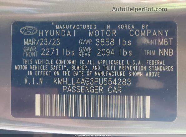 KMHLL4AG3PU554283 2023 HYUNDAI ELANTRA Gray Vista del compartimento del motor