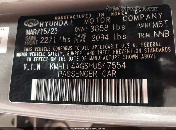 KMHLL4AG6PU547554 2023 HYUNDAI ELANTRA Silver Engine compartment view