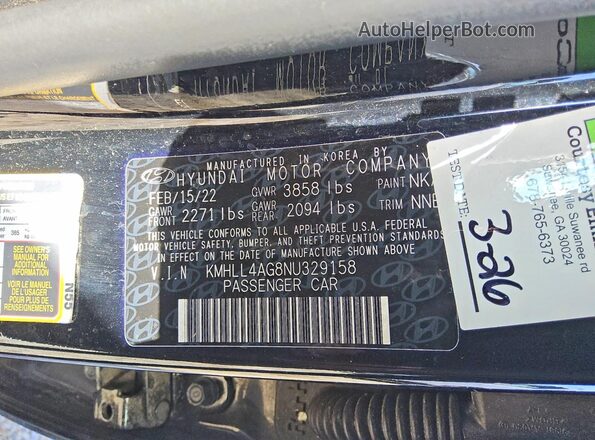 KMHLL4AG8NU329158 2022 HYUNDAI ELANTRA Black Widok komory silnika