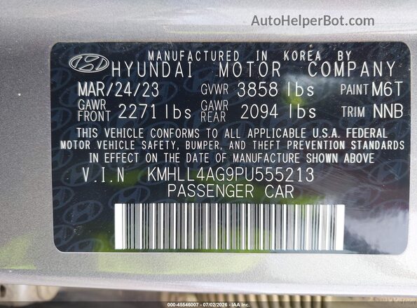 KMHLL4AG9PU555213 2023 HYUNDAI ELANTRA Gray Vista del compartimento del motor