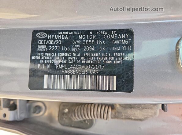 KMHLL4AGXMU072017 2021 HYUNDAI ELANTRA Gray ძრავის განყოფილების ხედი