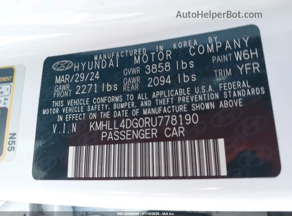 KMHLL4DG0RU778190 2024 HYUNDAI ELANTRA White Engine compartment view