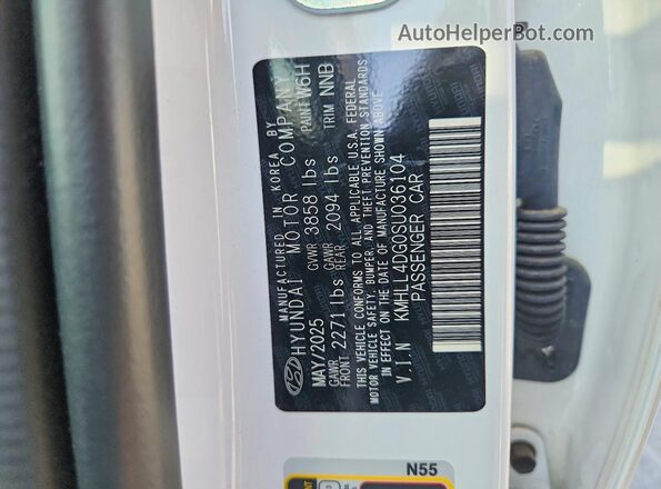 KMHLL4DG0SU036104 2025 HYUNDAI ELANTRA Белый Вид наклейки с VIN-кодом