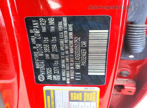 KMHLL4DG0SU051752 2025 HYUNDAI ELANTRA Red Вид підкапотного простору