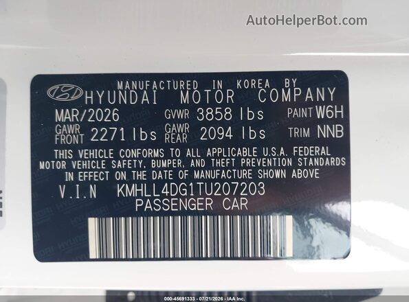 KMHLL4DG1TU207203 2026 HYUNDAI ELANTRA White Widok komory silnika