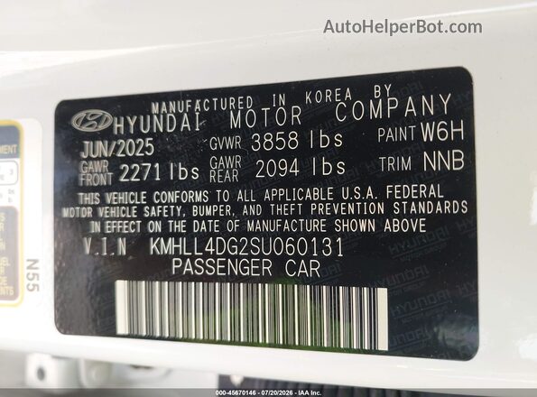 KMHLL4DG2SU060131 2025 HYUNDAI ELANTRA White Widok komory silnika