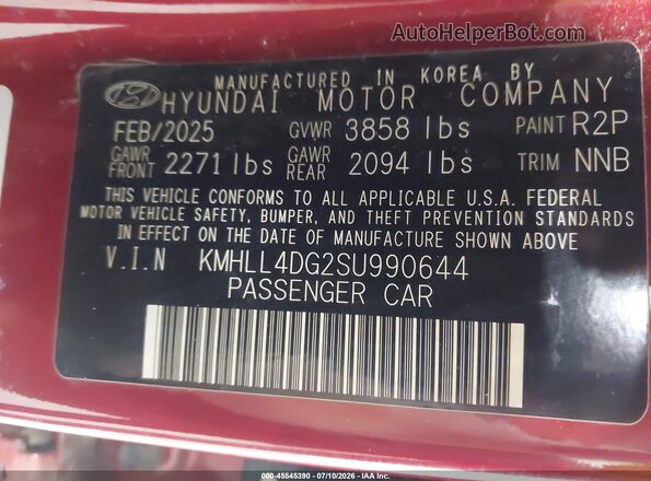 KMHLL4DG2SU990644 2025 HYUNDAI ELANTRA Red Widok komory silnika