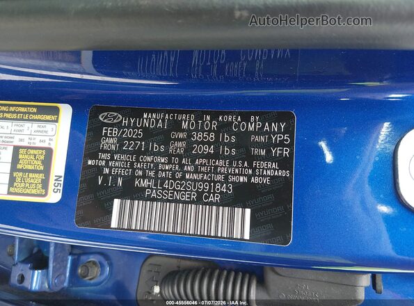 KMHLL4DG2SU991843 2025 HYUNDAI ELANTRA Blue Вид підкапотного простору