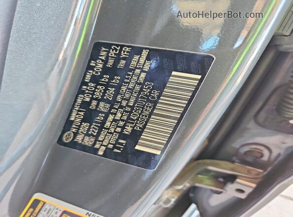 KMHLL4DG3TU179453 2026 HYUNDAI ELANTRA Gray Vista de la etiqueta del VIN