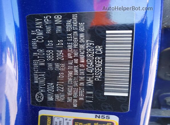 KMHLL4DG4RU828797 2024 HYUNDAI ELANTRA Blue ძრავის განყოფილების ხედი