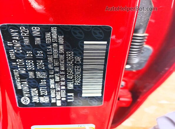 KMHLL4DG4RU842683 2024 HYUNDAI ELANTRA Red Vista del compartimento del motor