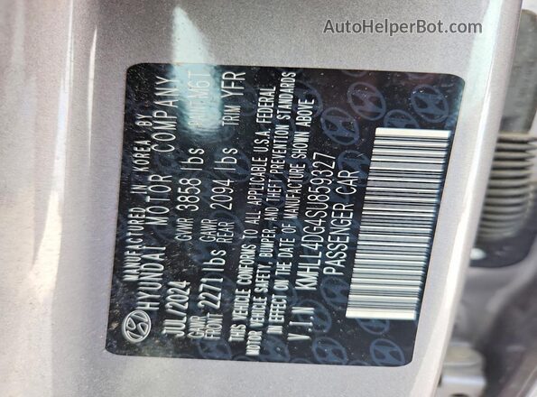 KMHLL4DG4SU859327 2025 HYUNDAI ELANTRA Gray VIN կոդի պիտակի տեսք