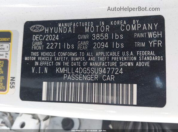 KMHLL4DG5SU947724 2025 HYUNDAI ELANTRA White Вид підкапотного простору