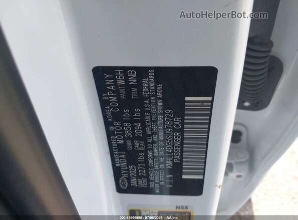 KMHLL4DG5SU978729 2025 HYUNDAI ELANTRA White ძრავის განყოფილების ხედი