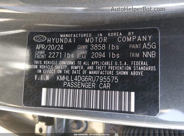 KMHLL4DG6RU795575 2024 HYUNDAI ELANTRA Gray Շարժիչի բաժամունքի տեսք