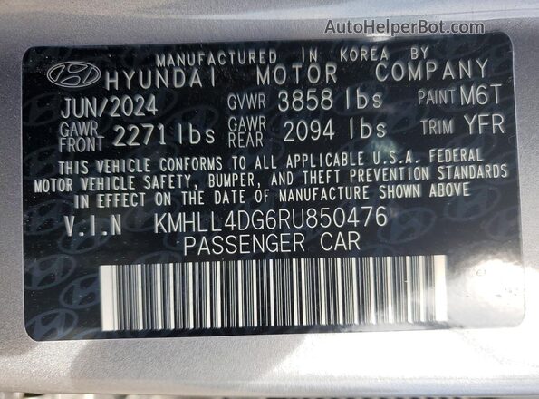 KMHLL4DG6RU850476 2024 HYUNDAI ELANTRA Silver ძრავის განყოფილების ხედი