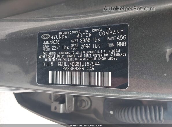 KMHLL4DG6TU167944 2026 HYUNDAI ELANTRA Gray Widok komory silnika