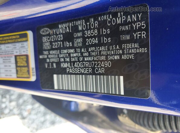KMHLL4DG7RU722490 2024 HYUNDAI ELANTRA Синий Вид наклейки с VIN-кодом