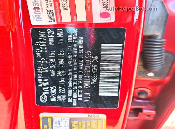 KMHLL4DG7SU001995 2025 HYUNDAI ELANTRA Red Вид наклейки з VIN-кодом