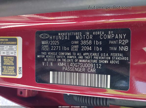 KMHLL4DG7SU009112 2025 HYUNDAI ELANTRA Red Engine compartment view