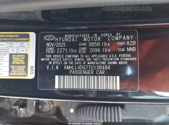 KMHLL4DG7TU138484 2026 HYUNDAI ELANTRA Black Widok komory silnika
