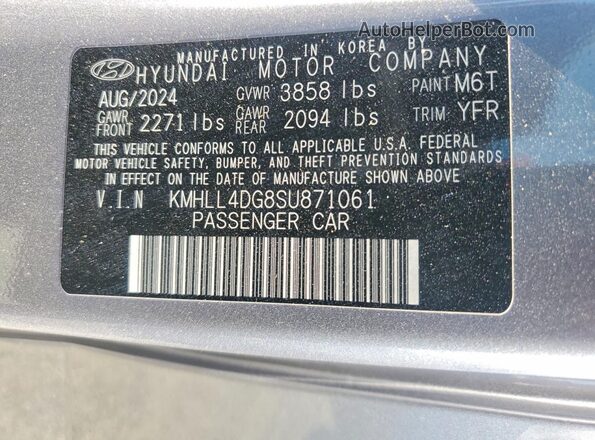 KMHLL4DG8SU871061 2025 HYUNDAI ELANTRA Silver VIN կոդի պիտակի տեսք