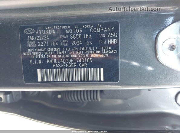 KMHLL4DG9RU740165 2024 HYUNDAI ELANTRA Gray Շարժիչի բաժամունքի տեսք