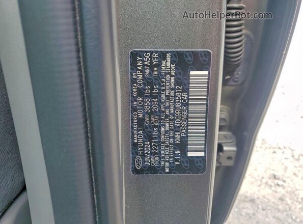 KMHLL4DG9RU835812 2024 HYUNDAI ELANTRA Gray VIN კოდის სტიკერის ხედი