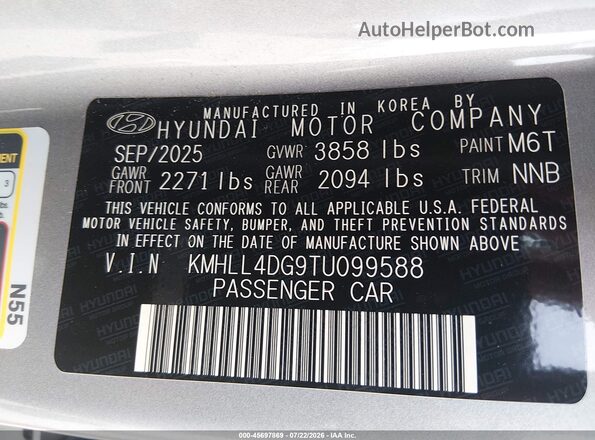 KMHLL4DG9TU099588 2026 HYUNDAI ELANTRA Silver Engine compartment view