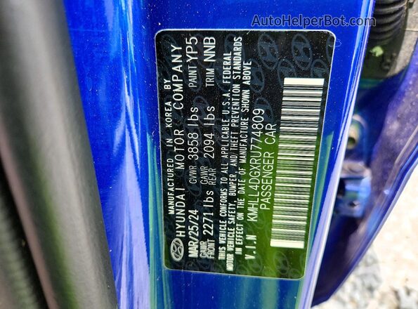 KMHLL4DGXRU774809 2024 HYUNDAI ELANTRA Blue ძრავის განყოფილების ხედი