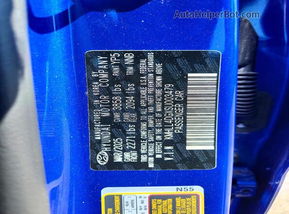 KMHLL4DGXSU003479 2025 HYUNDAI ELANTRA Blue VIN კოდის სტიკერის ხედი