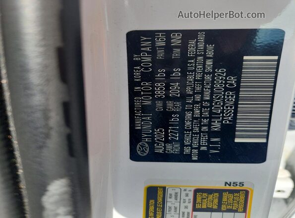 KMHLL4DGXSU089926 2025 HYUNDAI ELANTRA White Widok naklejki z numerem VIN