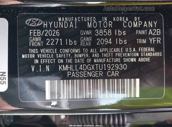 KMHLL4DGXTU192930 2026 HYUNDAI ELANTRA Black Widok komory silnika