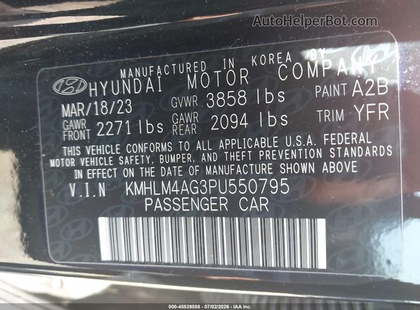 KMHLM4AG3PU550795 2023 HYUNDAI ELANTRA Black Շարժիչի բաժամունքի տեսք
