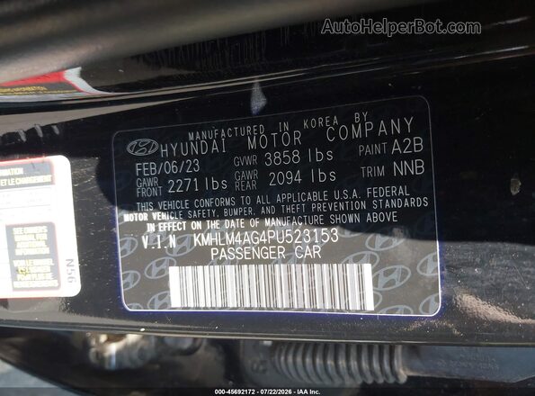 KMHLM4AG4PU523153 2023 HYUNDAI ELANTRA Черный Вид подкапотного пространства