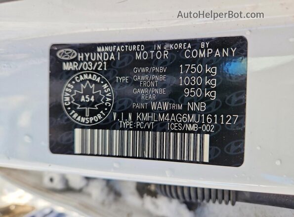 KMHLM4AG6MU161127 2021 HYUNDAI ELANTRA White Вид підкапотного простору