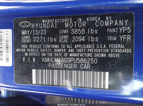 KMHLM4AG9PU586250 2023 HYUNDAI ELANTRA Blue Engine compartment view