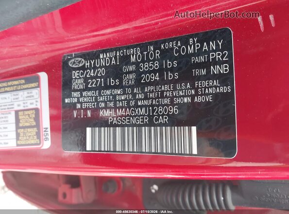 KMHLM4AGXMU128096 2021 HYUNDAI ELANTRA Красный Вид подкапотного пространства
