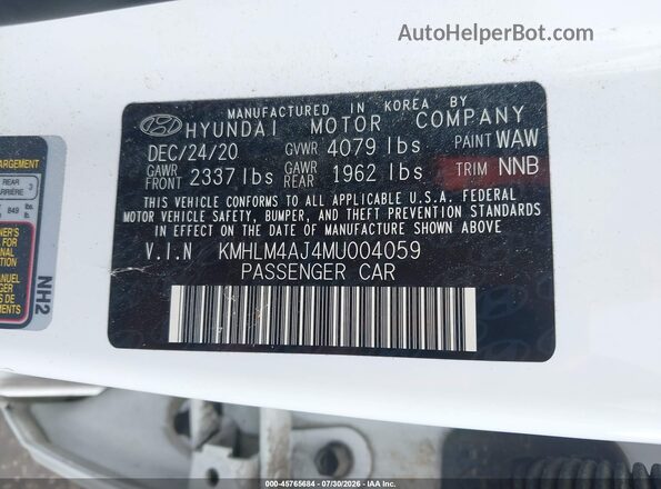 KMHLM4AJ4MU004059 2021 HYUNDAI ELANTRA HYBRID White Widok komory silnika