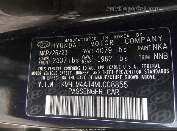 KMHLM4AJ4MU008855 2021 HYUNDAI ELANTRA HYBRID Black Вид підкапотного простору