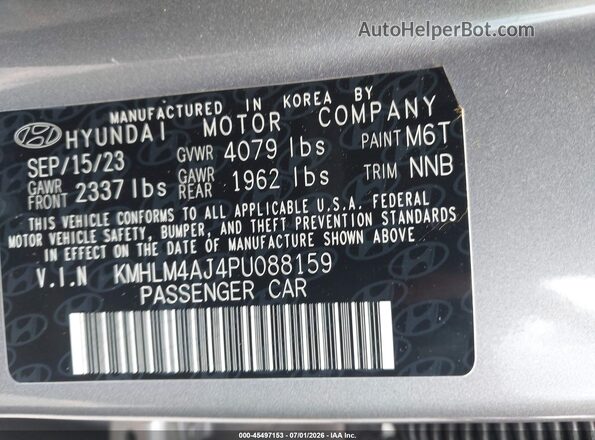 KMHLM4AJ4PU088159 2023 HYUNDAI ELANTRA HYBRID Gray Շարժիչի բաժամունքի տեսք