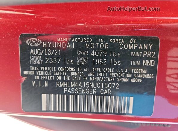 KMHLM4AJ5NU015072 2022 HYUNDAI ELANTRA Red Widok komory silnika