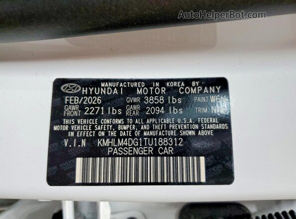 KMHLM4DG1TU188312 2026 HYUNDAI ELANTRA White VIN კოდის სტიკერის ხედი