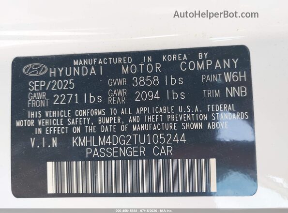 KMHLM4DG2TU105244 2026 HYUNDAI ELANTRA White Widok komory silnika
