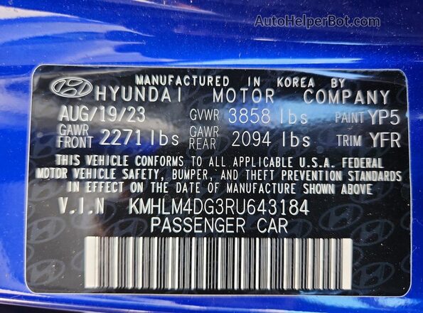 KMHLM4DG3RU643184 2024 HYUNDAI ELANTRA Blue Widok komory silnika
