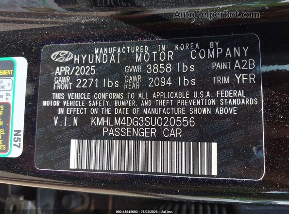 KMHLM4DG3SU020556 2025 HYUNDAI ELANTRA Black Շարժիչի բաժամունքի տեսք