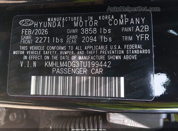 KMHLM4DG3TU199442 2026 HYUNDAI ELANTRA Black Vista del compartimento del motor