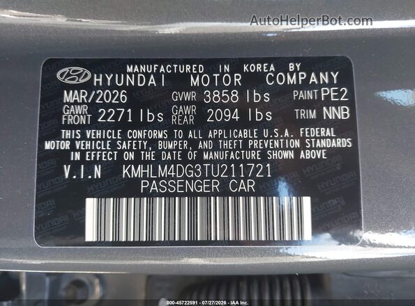 KMHLM4DG3TU211721 2026 HYUNDAI ELANTRA Gray Engine compartment view
